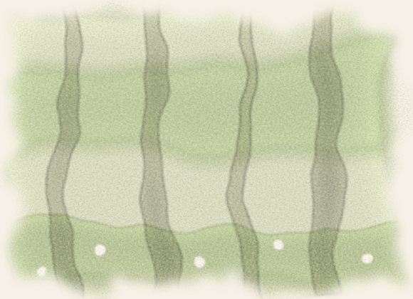 Watercolor of beech trunks in a spring wood